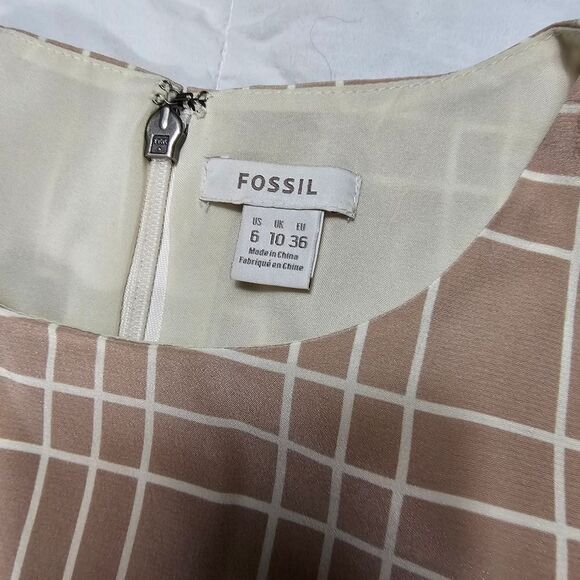 Fossil Silk‎ Tan and Pink Striped Sleeveless Midi Dress Women's Size 6 - Picture 3 of 8
